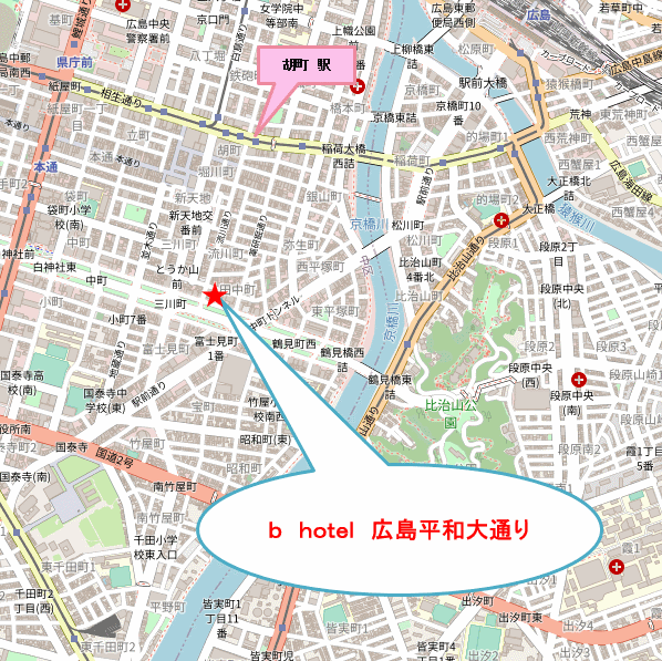 ｂ　ｈｏｔｅｌ　広島平和大通りへの概略アクセスマップ