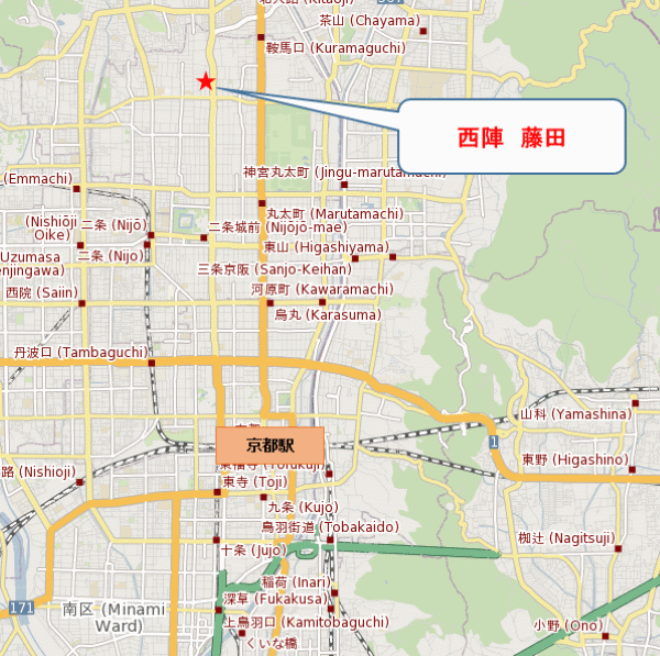 西陣　藤田への概略アクセスマップ