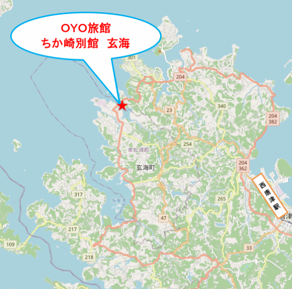 値賀崎別館への概略アクセスマップ