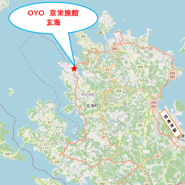 Ｔａｂｉｓｔ　京栄旅館　玄海への概略アクセスマップ