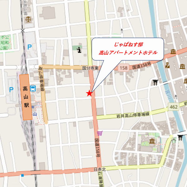 じゃぱねす邸高山アパ－トメントホテル 地図