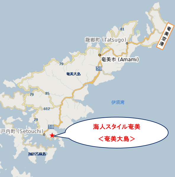 海人スタイル奄美＜奄美大島＞への概略アクセスマップ