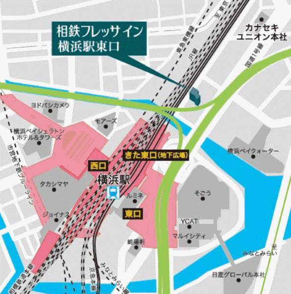 相鉄フレッサイン　横浜駅東口への概略アクセスマップ