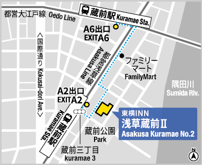 東横ＩＮＮ浅草蔵前２への概略アクセスマップ