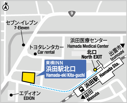 東横ＩＮＮ浜田駅北口への概略アクセスマップ