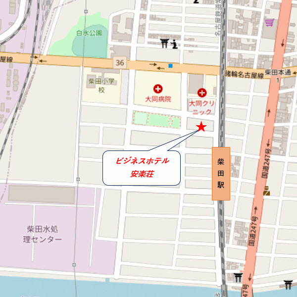 ビジネスホテル安楽荘への概略アクセスマップ
