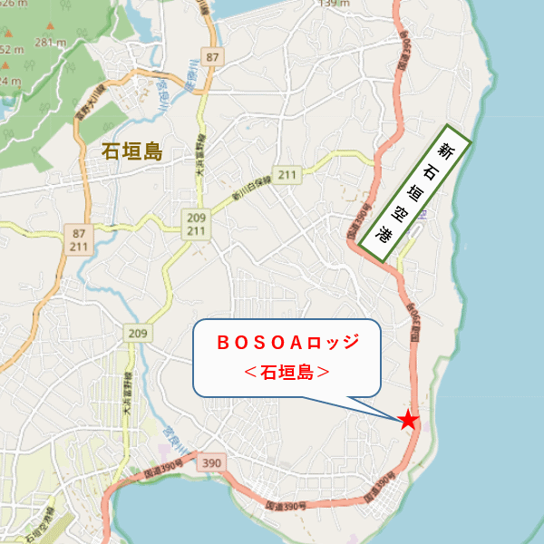 ＢＯＳＯＡロッジ＜石垣島＞への概略アクセスマップ