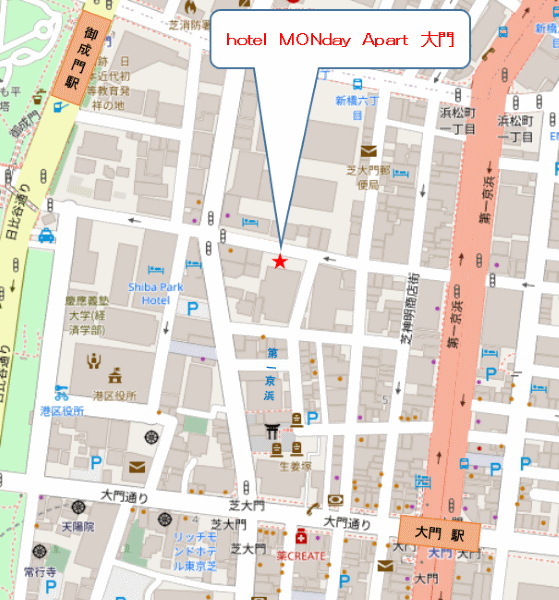 地図：ＭＯＮｄａｙ　Ａｐａｒｔ　浜松町大門