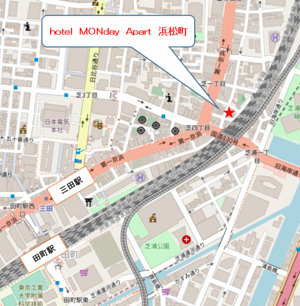 ＭＯＮｄａｙ　Ａｐａｒｔ　Ｐｒｅｍｉｕｍ　浜松町（旧：ＧＡＴＥ　ＳＴＡＹ　ＰＲＥＭＩＵＭ　浜松町）への概略アクセスマップ