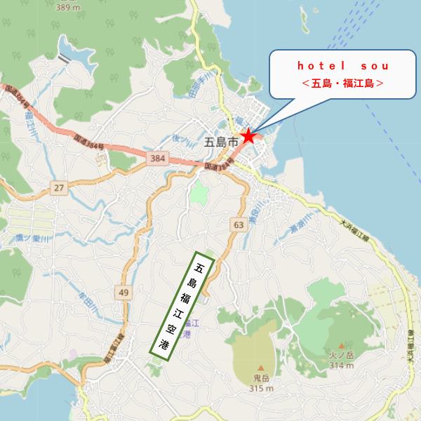 ｈｏｔｅｌ　ｓｏｕ＜五島・福江島＞への概略アクセスマップ