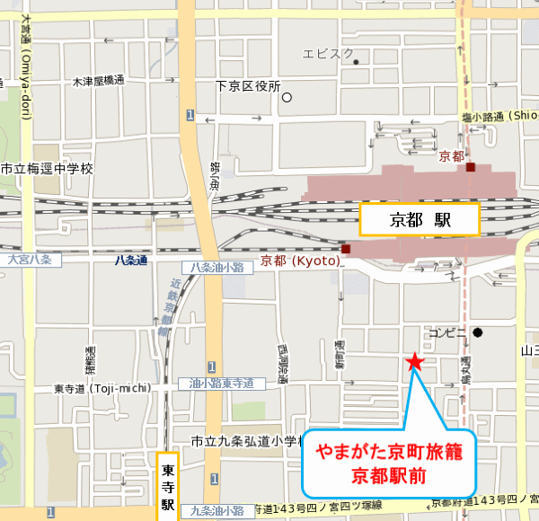 やまがた京町旅籠　京都駅前への概略アクセスマップ