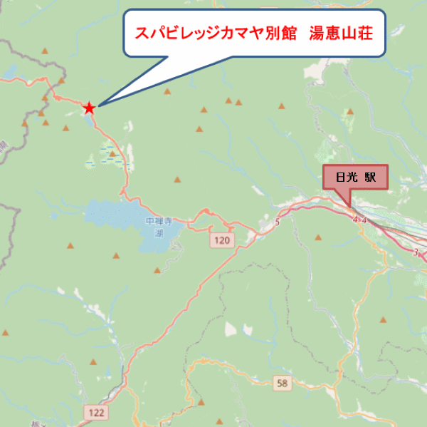 スパビレッジカマヤ別館　湯恵山荘への概略アクセスマップ