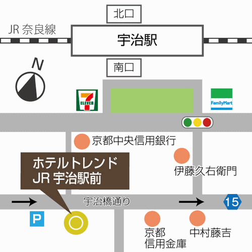 ホテルトレンドＪＲ宇治駅前への概略アクセスマップ