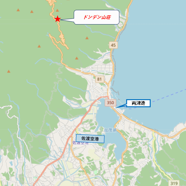ドンデン高原ロッジ＜佐渡島＞への概略アクセスマップ