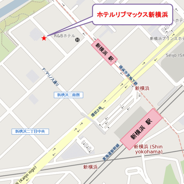 ホテルリブマックス新横浜への概略アクセスマップ