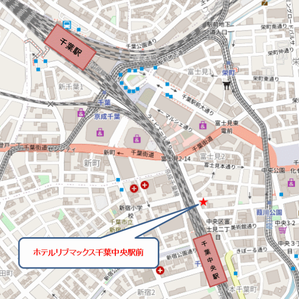 ホテルリブマックス千葉中央駅前への概略アクセスマップ