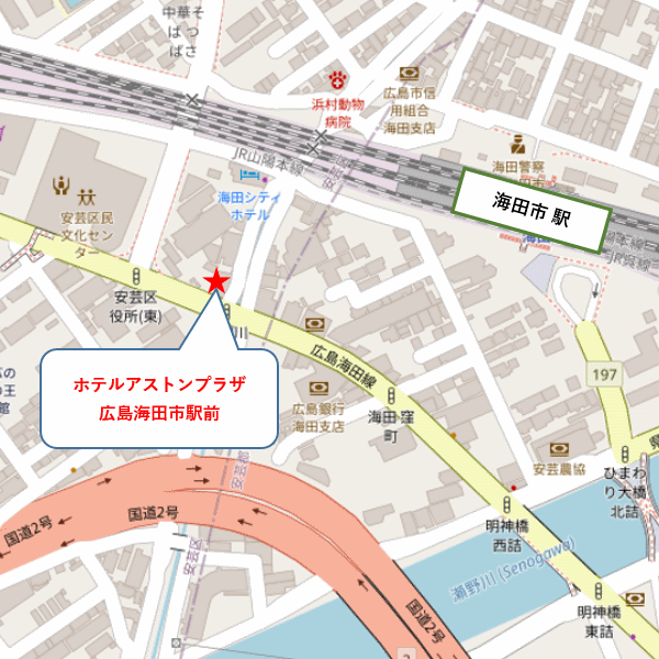 ホテルアストンプラザ広島海田市駅前への概略アクセスマップ