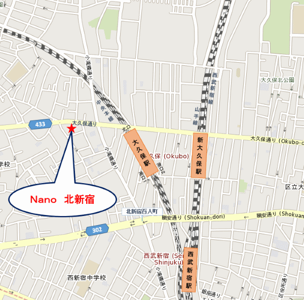 Ｎａｎｏ　北新宿への概略アクセスマップ