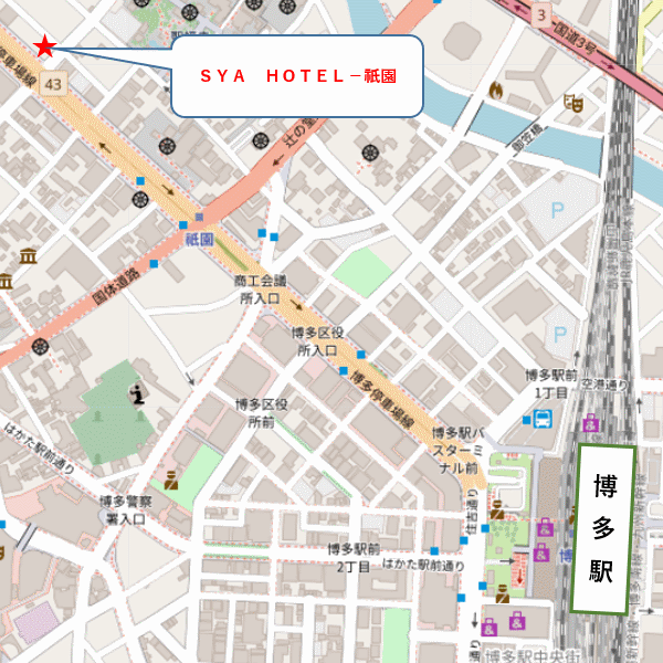 ＳＹＡ　ＨＯＴＥＬ－祇園への概略アクセスマップ