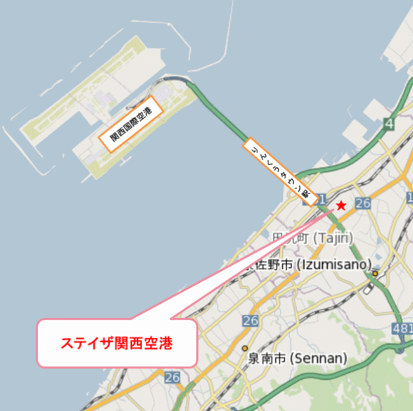ステイザ関西空港への概略アクセスマップ