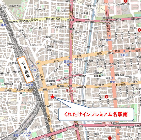 くれたけインプレミアム名駅南への概略アクセスマップ