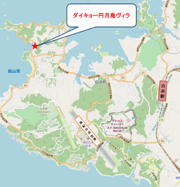 ダイキョー円月島ヴィラへの概略アクセスマップ