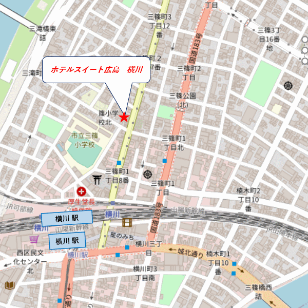 ホテルスイート広島　横川への概略アクセスマップ