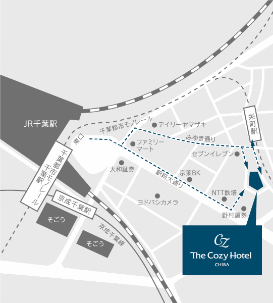 ザ・コージーホテル千葉への概略アクセスマップ