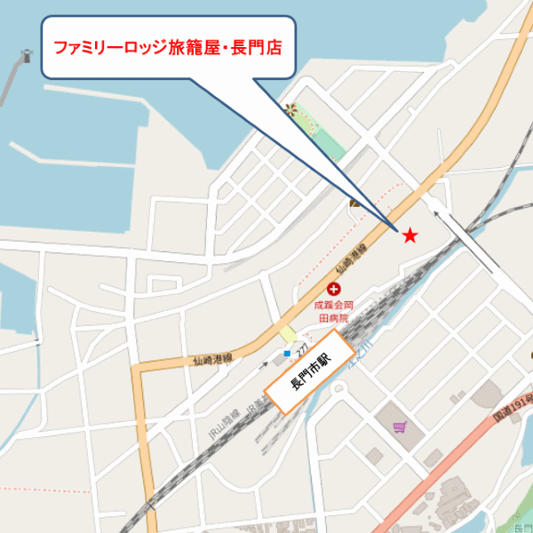 地図：ファミリーロッジ旅籠屋・長門店