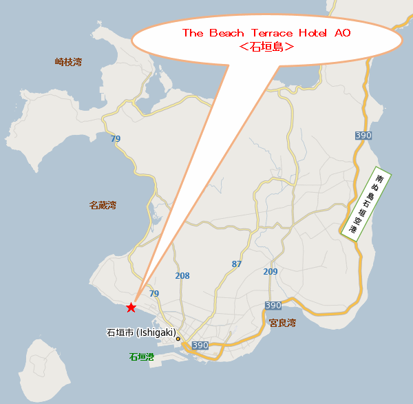 ザ・ビーチテラス　ホテルアオ石垣＜石垣島＞への概略アクセスマップ