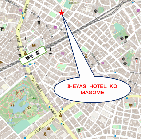 寅ホテル　六義園への概略アクセスマップ