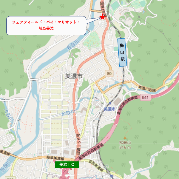 フェアフィールド・バイ・マリオット・岐阜美濃への概略アクセスマップ