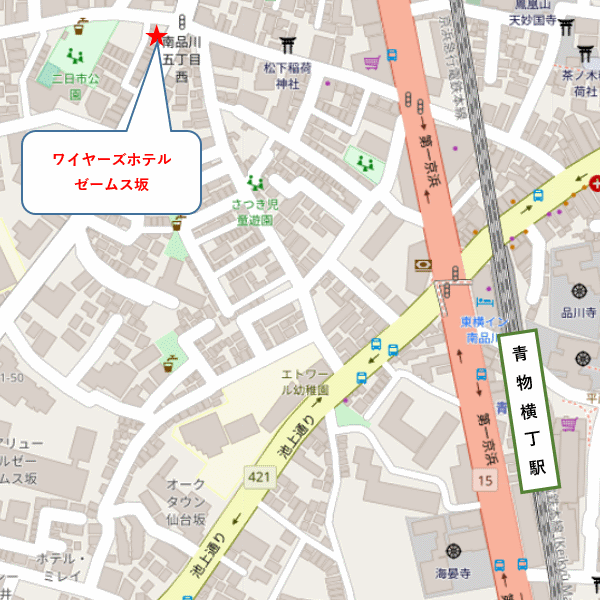 ワイヤーズホテルゼームス坂への概略アクセスマップ