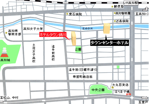 ホテル　タウン錦川への概略アクセスマップ
