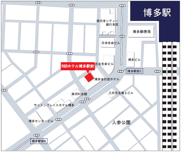 Ｒ＆Ｂホテル博多駅前第１への概略アクセスマップ
