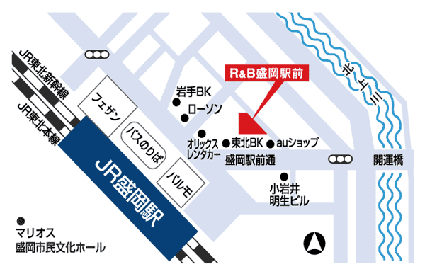 Ｒ＆Ｂホテル盛岡駅前への概略アクセスマップ