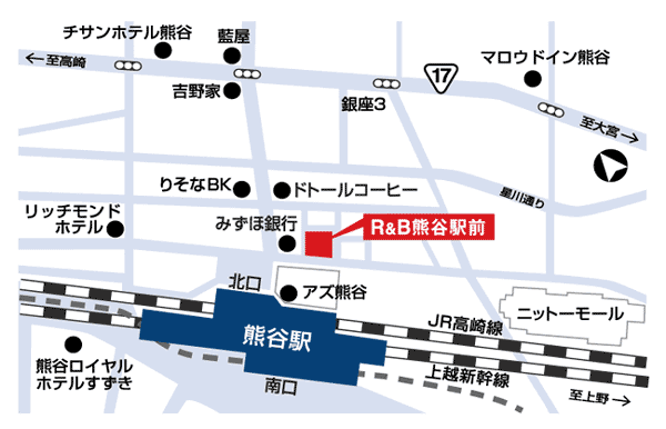 Ｒ＆Ｂホテル熊谷駅前への概略アクセスマップ