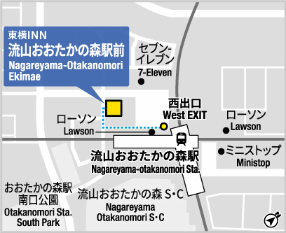 東横ＩＮＮ流山おおたかの森駅前への概略アクセスマップ