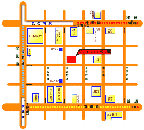 グレイスイン名古屋への概略アクセスマップ