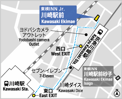 東横ＩＮＮＪｒ．川崎駅前への概略アクセスマップ