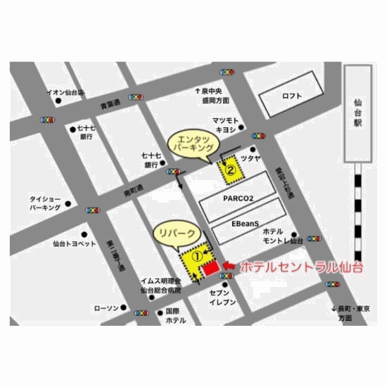 ホテルセントラル仙台への概略アクセスマップ