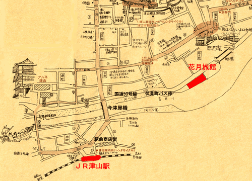 花月旅館＜岡山県＞への概略アクセスマップ