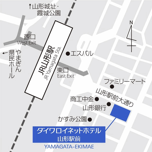 ダイワロイネットホテル山形駅前への概略アクセスマップ