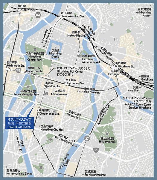 ホテルマイステイズ広島　平和公園前への概略アクセスマップ