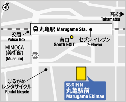 東横ＩＮＮ丸亀駅前への概略アクセスマップ