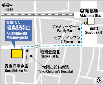 東横ＩＮＮ昭島駅南口への概略アクセスマップ