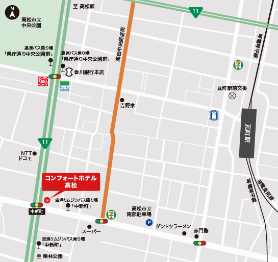 コンフォートホテル高松への概略アクセスマップ