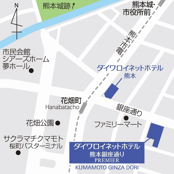 地図：ダイワロイネットホテル熊本銀座通り　ＰＲＥＭＩＥＲ