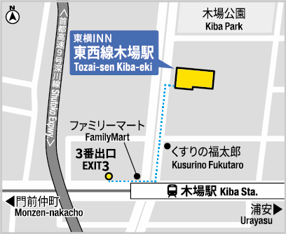 東横ＩＮＮ東西線木場駅への概略アクセスマップ