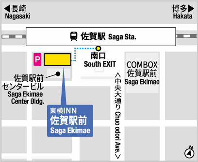 東横ＩＮＮ佐賀駅前への概略アクセスマップ